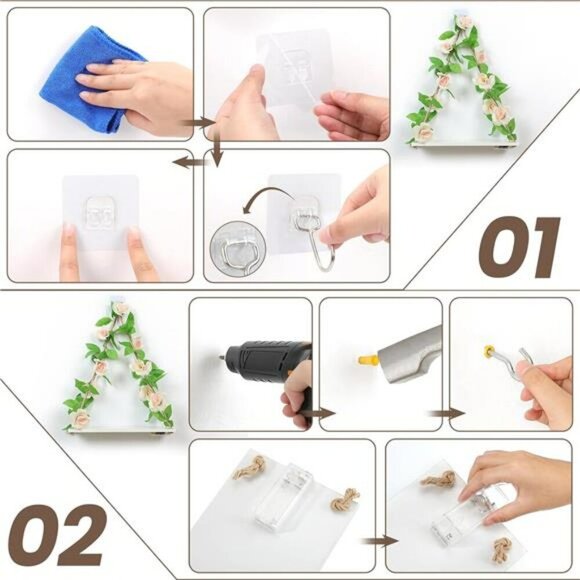 Floating Boho Wall Shelves Hanging Plant Shelf No Drill Rustic Wood Decor Set - Picture 6 of 7